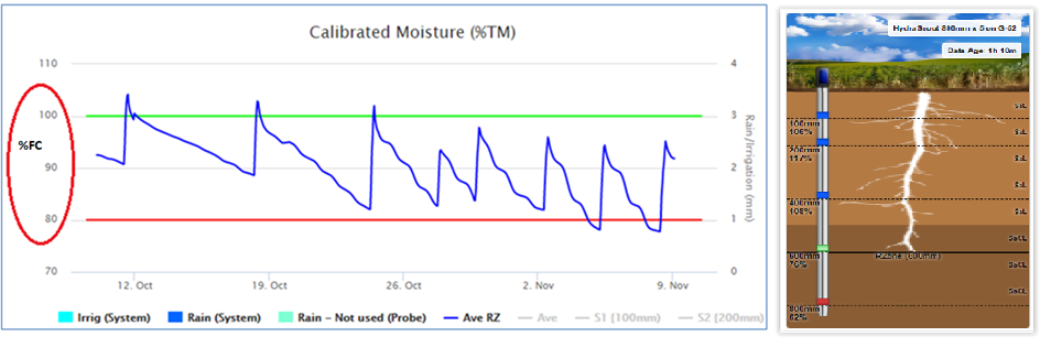 Root-zone moisture graph widget