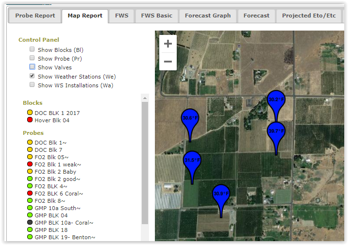 Field map with weather overlay