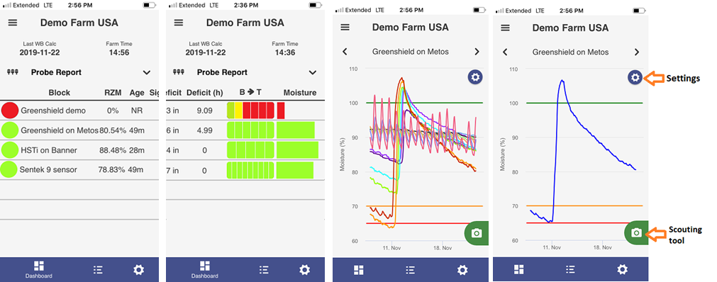 Probe status in the mobile app